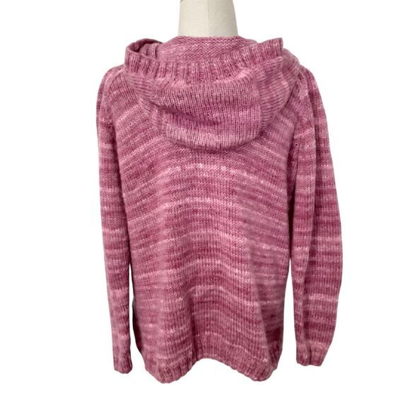 Vintage Handmade Cardigan Sweater Pink Angora Blend Hooded Girls 10/12 Piglet - Picture 5 of 9